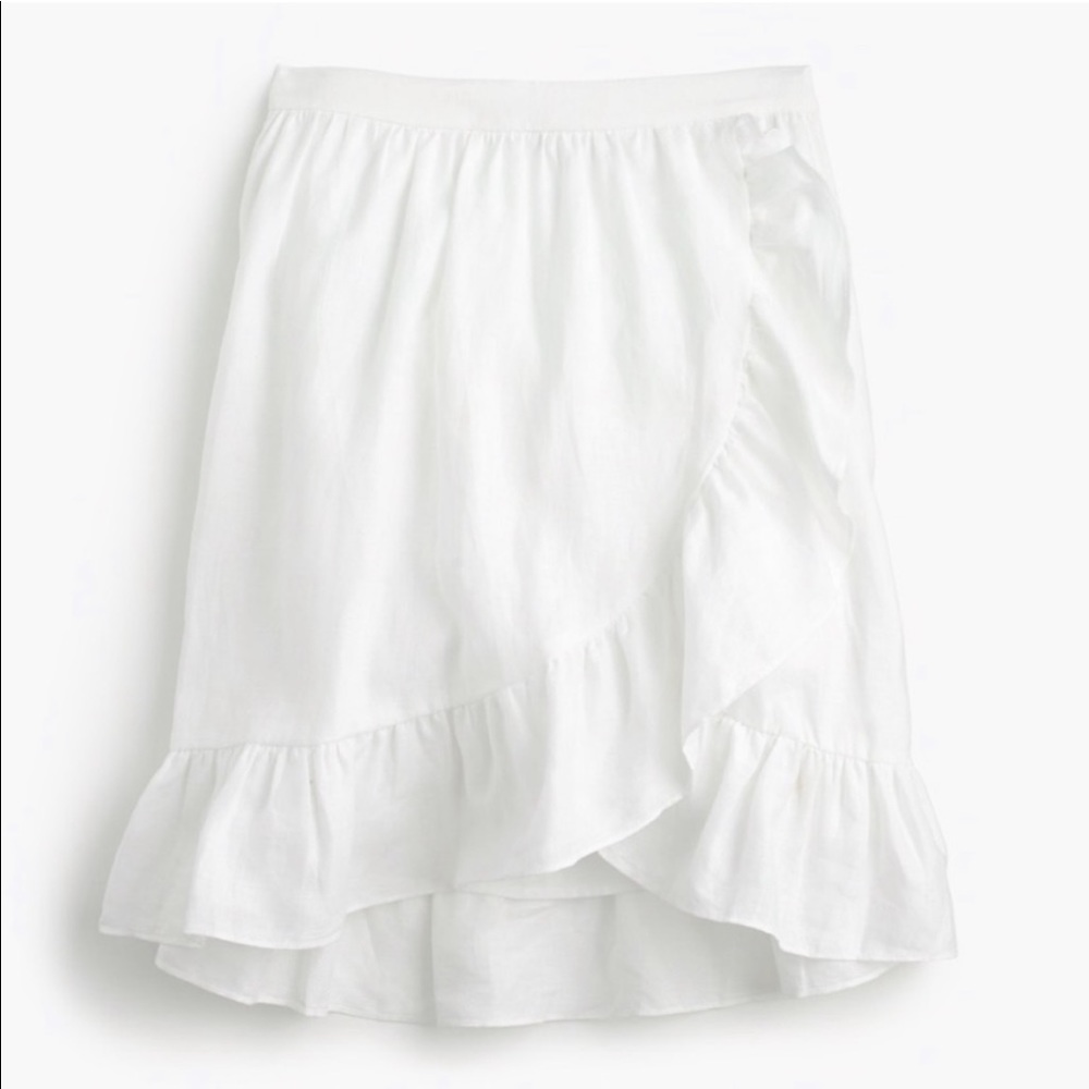 J. Crew White Linen Ruffle Skirt
